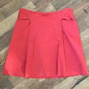 Lands’ End Woman’s Red Knee Length Side Zip Pleated Skirt Size 14